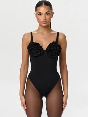 Naked Wardrobe NAKED ROSE TANK BODYSUIT Black Small